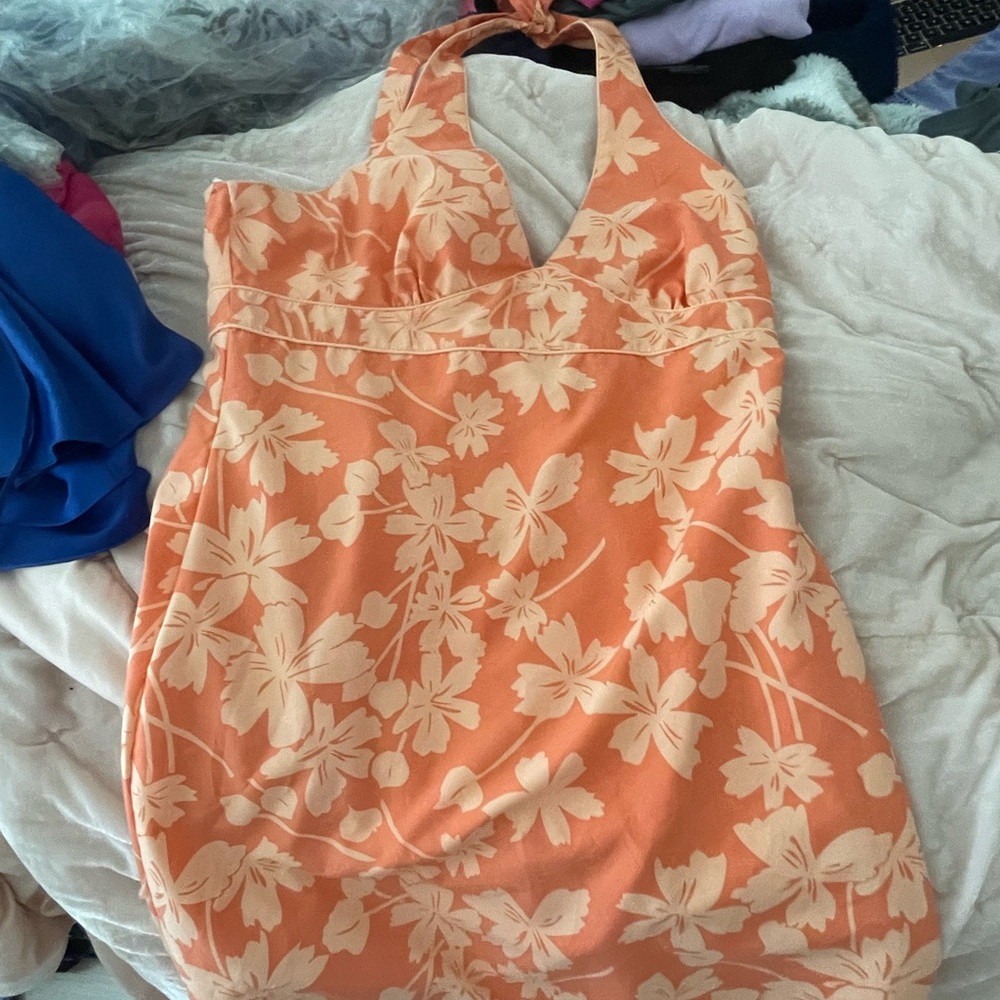 Floral Halter Dress in Peach and Cream